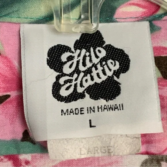 Vintage Hilo Hattie Pink Floral Hawaiian Shirt Men's Large Cotton Rayon Made USA - Picture 4 of 8
